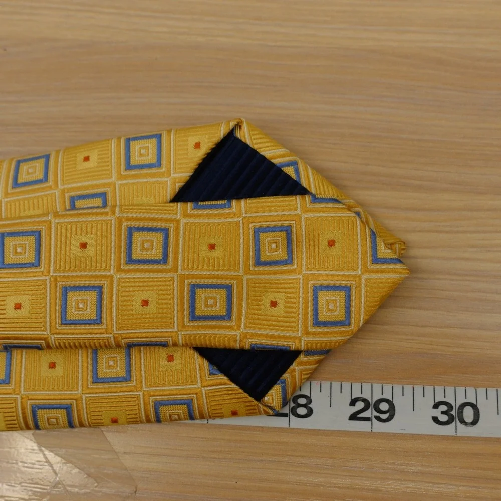 Gold Silk Tie Mens Yellow Geometric Neat 90s Power Dress Jacquard Bright EAGLE